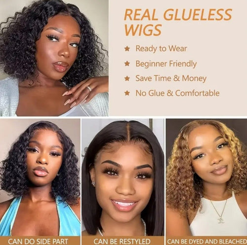 10-Inch Brazilian Deep Wave Curly Bob Wig (Glueless 4x4 Lace)